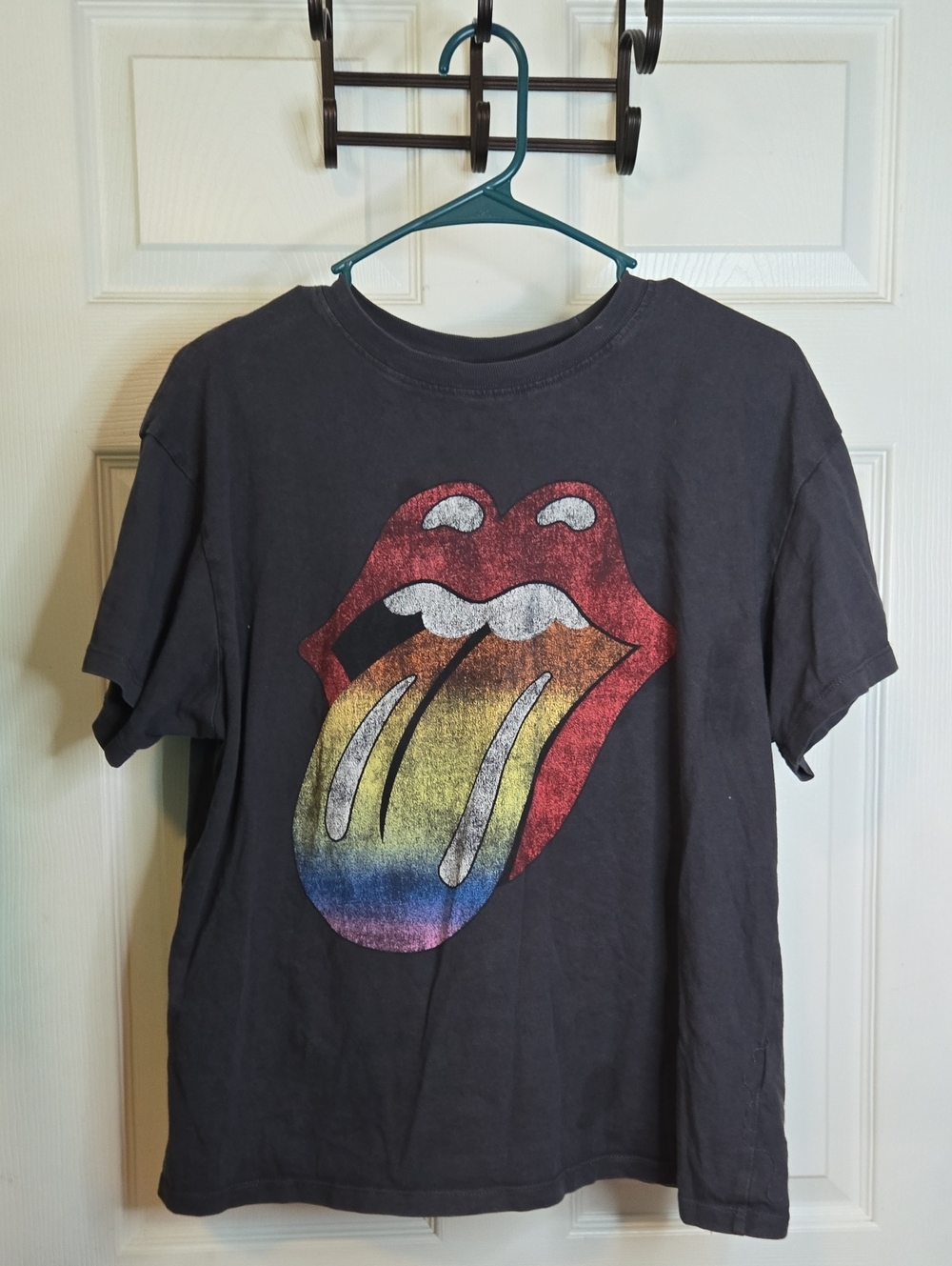H&M Black Short Sleeve Tee with Rainbow Tongue Graphic